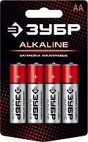 Щелочная батарейка 1.5 В, тип АА, 4 шт, ЗУБР Alkaline