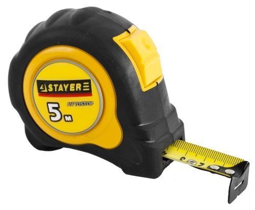 STAYER OMEGA 5м / 25мм рулетка с автостопом и ударостойким обрезиненным корпусом