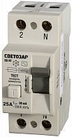 Выключатель дифференциальный "УЗО" СВЕТОЗАР, 2-полюсный, 25 A, "AC", откл. диф.ток. 30 мА, 230 В
