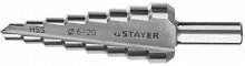 Сверло STAYER "MASTER" ступенчатое по сталям и цвет.мет., сталь HSS, d=6-20мм,8ступ.d 6-8-10-12-14-16-18-20,L-75мм,3-х гран.хв. 8мм